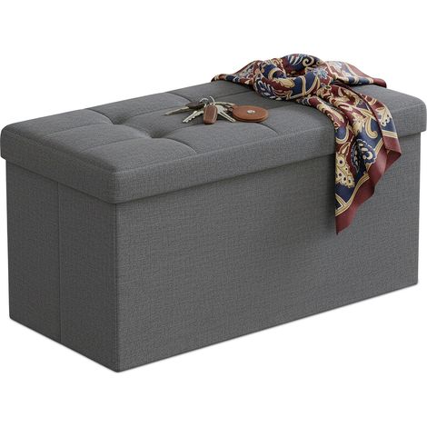 Relaxdays Sitzbank, Stauraum, Stoff, faltbar, gepolstert, Flur, Schlafzimmer, HBT 38 x 76 x 38 cm, Sitztruhe, dunkelgrau
