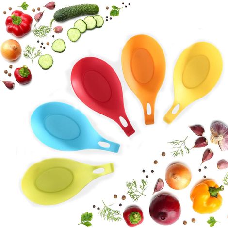Porte-cuillères de cuisine en silicone, forme d'amande flexible, porte-cuillères de comptoir, porte-cuillères de cuisinière, facile à prendre en main, facile à utiliser et à nettoyer, cinq cuillères d (1/5)
