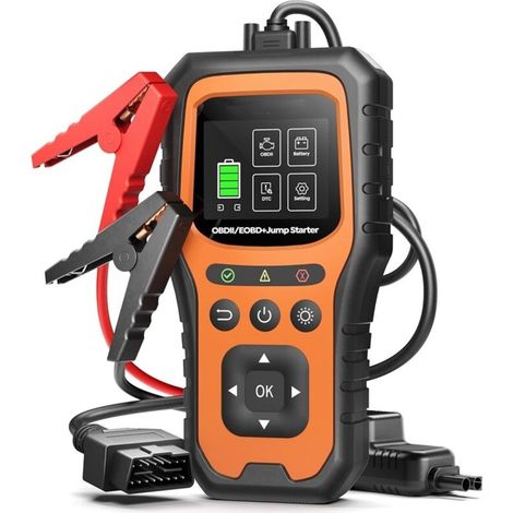 Booster Batterie Voiture avec OBD2 Diagnostic, 6000A Démarreur Voiture(Tous Diesel ou 10.0L Gaz), OBD Diagnostique Français avec Tests de Batterie, Booster avec Diagnostic OBDII, Écran, Pince, LED (1/4)