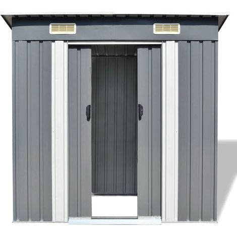 Abri de jardin métal gris 190 x 124 x 181 cm – Acier galvanisé – 2 trous d'aération – Double porte coulissante – Inlife (1/5)