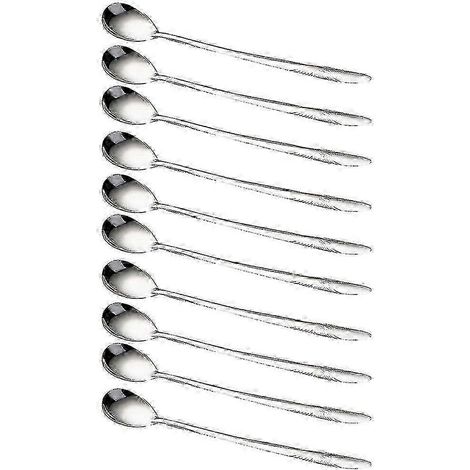 Lot de 10 cuillères à long manche en acier inoxydable pour le café, la crème glacée, les desserts et le thé. (1/4)