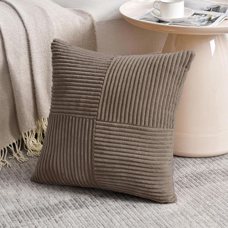 1 Housse De Coussin 50x50, Velours Côtelé, Motif Croisé, Brun Clair, Pour Canapé, Chambre