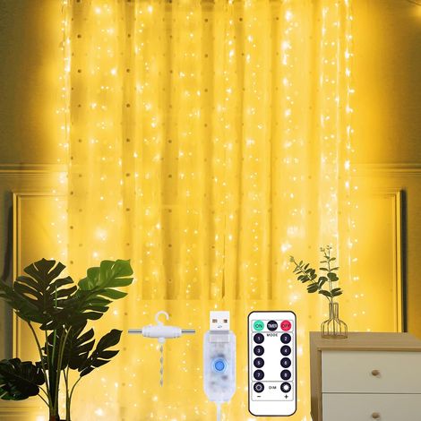 Yizhet Rideau Lumineux LED 2x2m – Guirlande 200 LED USB 8 Modes Télécommande Minuterie Décoration Noël Fenêtre Mariage Chambre IP65 Blanc Chaud (1/5)