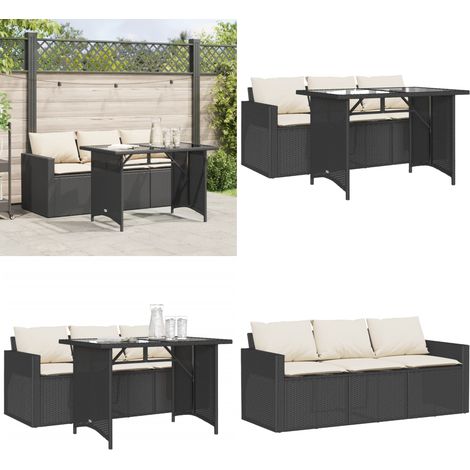 2-tlg. Garten-Essgruppe mit Kissen Schwarz Poly Rattan - Gartengesetze - Gartenmöbelset - Outdoor-Lounge - Balkonmöbel - Terrassenmöbel - Home & Living (1/5)