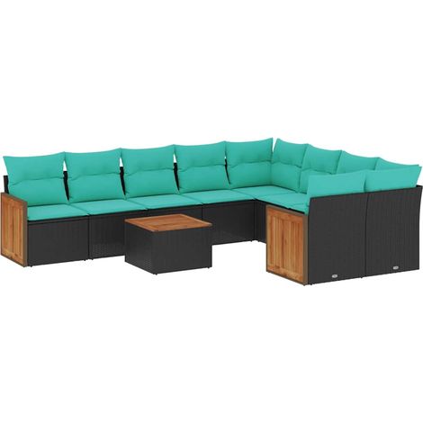 Maison Exclusive - 10-teiliges Gartensofa-Set mit Kissen, schwarz (1/5)