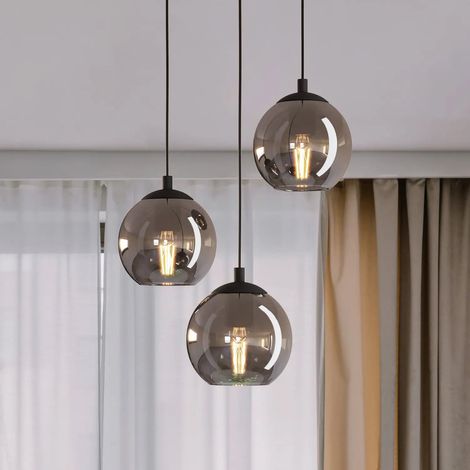 [GEBRAUCHT] B-Ware Hängeleuchte Pendelleuchte Eglo Ariscani Glas Rauchgrau Schwarz E27 3flg (1/2)