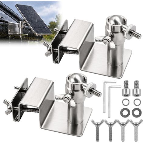 Lot de 2 Support de Gouttière pour Camera Exterieur, Support Caméra Gouttière pour Panneaux solaires, Supports de gouttière en Acier Inoxydable, Compatible avec caméras à vis 1/4" (1/5)