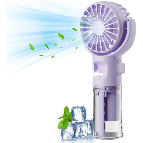 Mini ventilador portátil recargable por USB con función de nebulización, ideal para viajes, oficina, hogar y exteriores, color morado - KZQ (1/4)