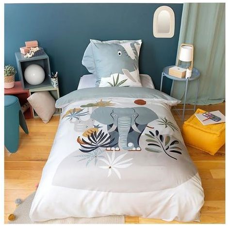 Bettwäsche-Set – Elefantenmotiv – 140 x 200 cm – Mikrofaser – Kinderbett (1/5)