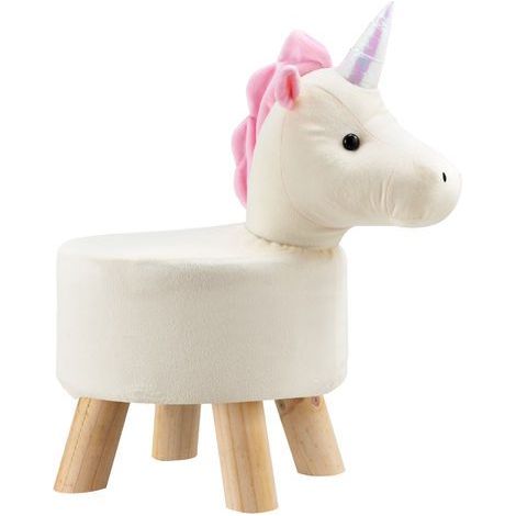 Tabouret pour Enfants Rembourré Housse Flanelle Amovible Pieds Bois Capacité 150 kg Motif Licorne 45 x 28 x 48 cm (1/5)