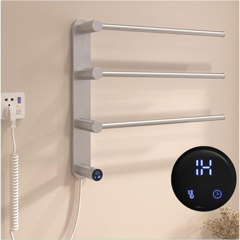 Grey 5-Bar Wall-Mounted Heated Towel Rail with Smart Touch Timer and Constant Temperature for Bathroom Plug-in Design for Eco-Friendly Use (1/3)