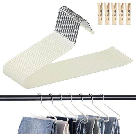 12 cintres antidérapants pour pantalons, extrémité ouverte, acier inoxydable, PVC, rangement gain de place