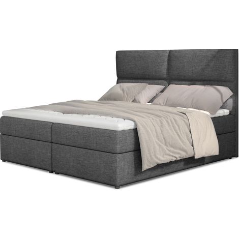 Lit continental capitonné tissu gris Weber-160x200 (1/5)