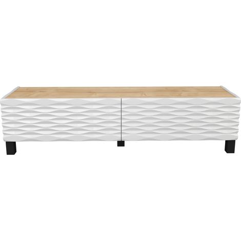 Meuble TV moderne 2 portes bois blanc et Chêne clair Venuza 149cm (1/5)
