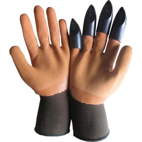 Gants De Jardin avec Griffes, en Plastique ABS, en Caoutchouc, for Creuser Et Planter, Imperméables, for Le Travail en Plein (23cm Coffe) (1/5)