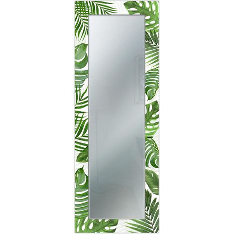 Lupia - Specchio da Parete Moderno, MIRROR FANTASY TROPICAL GREEN Cornice Stampata in Legno, Arredo per Camera, Soggiorno, Ingresso, Specchio Corridoio, Specchi da Parete Vintage, Vetro, 44x127 cm (1/4)
