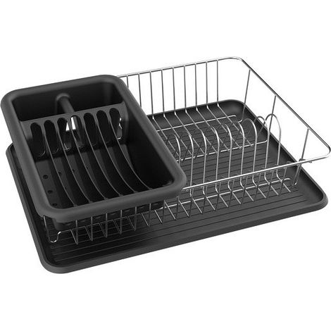 Egouttoir à  vaisselle avec plateau en Acier Chromé Noir mat MSV