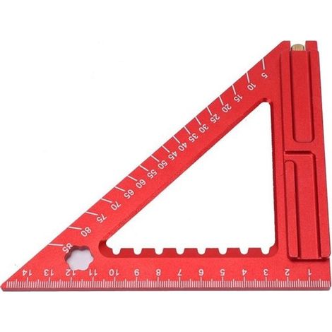 Escuadra metálica para carpintería, regla triangular con escala métrica/imperial, trazado de líneas preciso. (1/2)