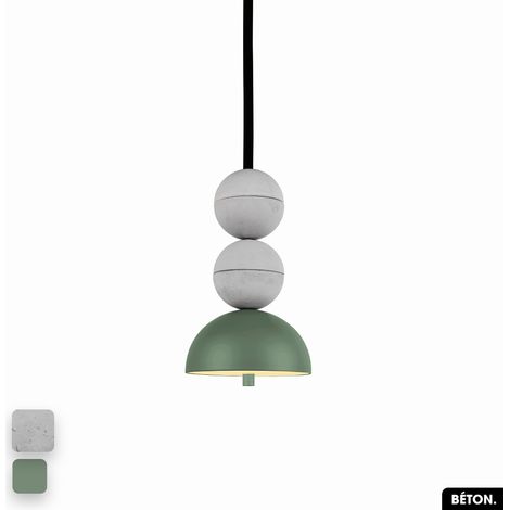 Lampe de suspension en béton - BOSFOR CONCRETE BLANC - VERT 2 BALLES LED 14W (1/3)