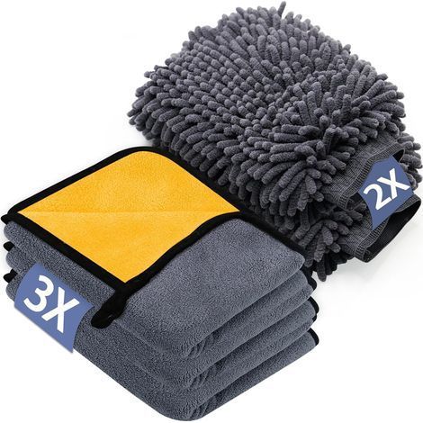 Kit Nettoyage Voiture 3 Pack Chiffon Microfibre Voiture & 2 Pack Gant Lavage Voiture Microfibre (1/5)