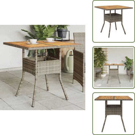Table de jardin et dessus en bois d'acacia gris résine tressée - Table De Jardin - Table Extérieure - Mobilier De Jardin - Table Acacia - Table Résine Tressée