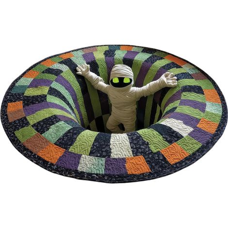 Tapis Halloween rond 60 x 60 cm – Décoration 3D à illusion d’optique – Effet de profondeur, surface douce et antidérapante (1/5)