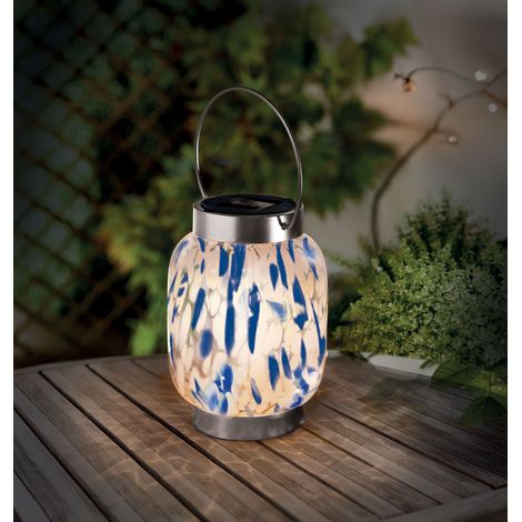 Lanterne effet verre soufflé bleu/ blanc h 17cm (1/2)