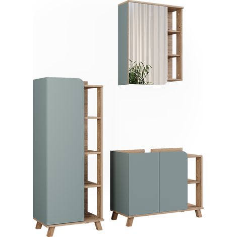 Set di mobili da bagno Karen, Sonoma/blu, 3 parti, Vicco