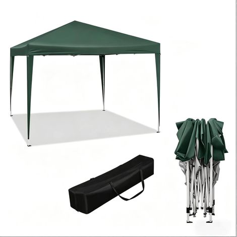 Pavillon pliant 3x3 m avec toit en tissu Oxford 210D vert, structure métallique robuste, hauteur réglable (1/5)
