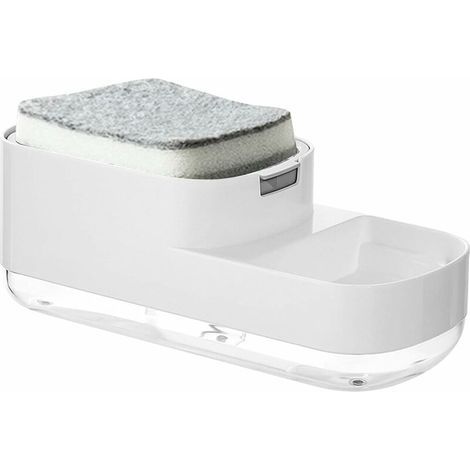 Dispensador de jabón para vajilla, dispensador de jabón para fregadero de cocina, dispensador de líquido lavavajillas 2 en 1 con soporte para esponja, equipado con una esponja y adecuado para fregader (1/5)