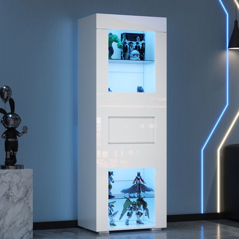 Vetrina alta 60 x 40 x 170 cm con LED, porta in acrilico, bianco OKMYHOME (1/5)