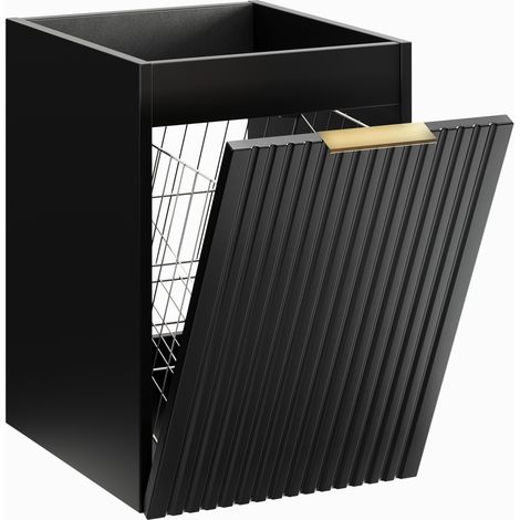 Furnidea - Meuble bas de salle de bain avec panier à linge ADEL NOIR 40 cm - façades rainurées (1/5)