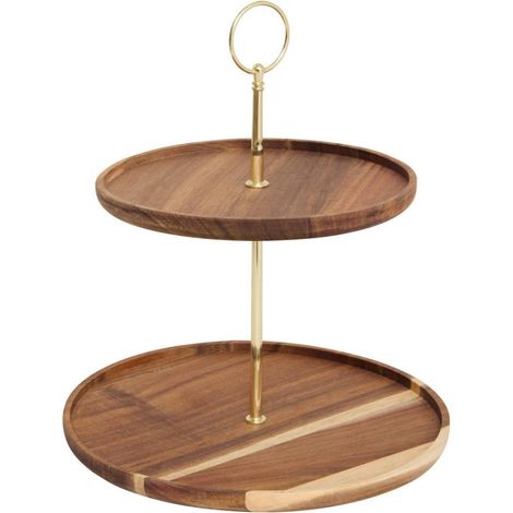 Serviteur Rond 2 Étages en Bois "Mina" 25cm Marron