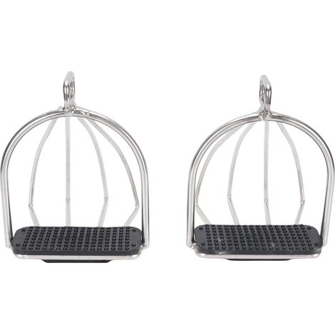 Lot de 2 étriers d'équitation en acier inoxydable avec cage de sécurité et coussinet antidérapant - Accessoires équestres (1/5)