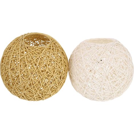 2 abat-jour, blanc et marron, tissés en corde de papier, décoration simple, lumière diffuse (1/5)