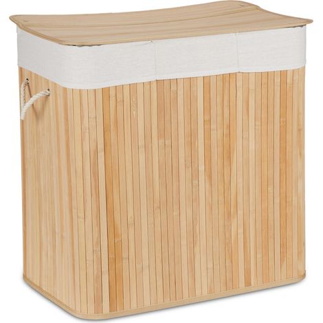 Cesto portabiancheria rettangolare a 3 scomparti per bagno 62 x 62,5 x 42,5 cm in bambù naturale 130011591