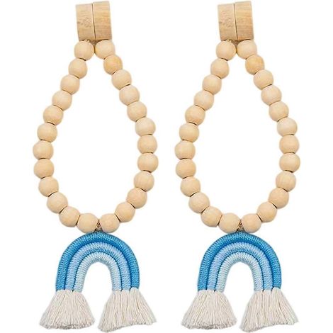 2 embrasses de rideaux en perles, guirlandes de perles arc-en-ciel, pompons en bois, cordon de perles, supports de rideaux de style ferme pour draperie B (1/5)