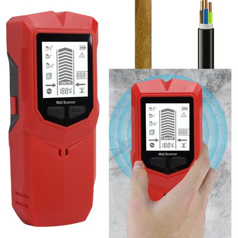 Detector de barras LCD 7 en 1: escáner de pared para madera, metal y cables con 3 profundidades ajustables. Fabricado en ABS, 17 cm, color negro. Incluye manual de usuario y bolsa de almacenamiento. (1/5)