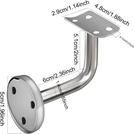 Lot de 6 supports de main courante en acier inoxydable, supports de main courante incurvés pour rails ronds, supports de garde-corps d'escalier, supports de main courante avec vis de montage pour gard (1/3)