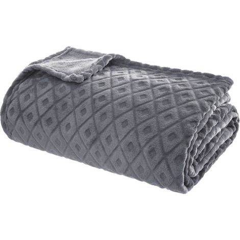 Plaid Imprimé "Losange 3D" 180x230cm Gris (1/3)