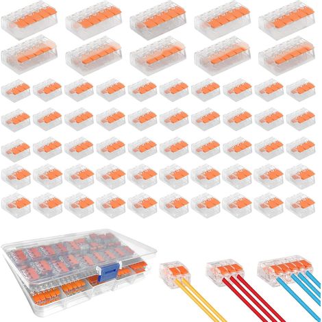 60 x Quick Electrical Connector with Lever, Compact Wire Connectors, Domino Electric, 20 x 2 Inputs, 30 x 3 Inputs, 10 x 5 Inputs (1/5)