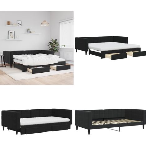 Lit de jour avec gigogne et tiroirs noir 100x200 cm velours - Canapé Convertible - Lit Gigogne - Meuble Multifonctionnel - Lit D'appoint - Literie - Home & Living (1/5)