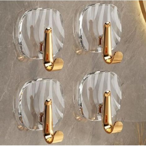 Cuatro ganchos acrílicos autoadhesivos, aptos para baños, cocinas, dormitorios, etc., impermeables y transparentes. (1/5)