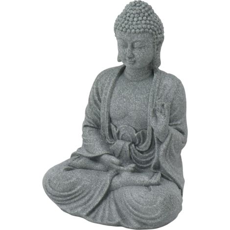 Statue de Bouddha en grès vert, sculpture représentant un Bouddha assis, ornement pour salon ou cour 7135K-02 (1/5)