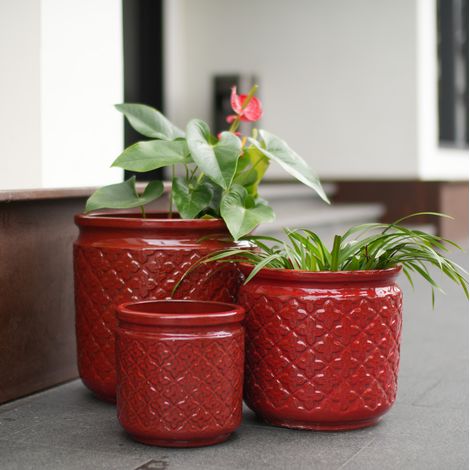 3er-Set Keramik-Blumentöpfe, Ø 38/30,5/23 cm, glänzend bordeauxrot HAVRYA (1/5)