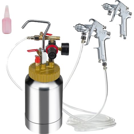 Pot de pression pour peinture en spray, capacité de 2L, buse de 1,8 mm, pression maximale de 45 PSI, design léger, comprend pistolet de pulvérisation (1/5)