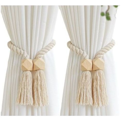 2 Paquets d'embrasses de Rideaux magnétiques Attaches Rideaux en Coton tissé à la Main Supports de Rideaux embrasses à Rideaux Attaches de Rideaux pour Rideaux (Beige, 2) (1/5)