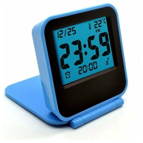 Tigrezy – Mini kleiner digitaler Reisewecker mit LCD-Nachtlicht für draußen, Bett, Schreibtisch, Tisch, Wohnmobil (blau)