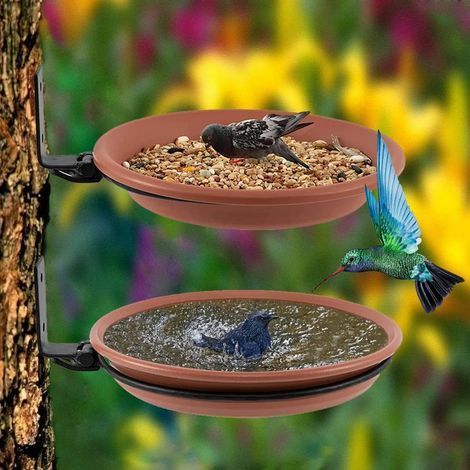 2 PCS Abreuvoir Oiseaux,Mangeoire pour Oiseaux Exterieur Et Bain d'oiseaux,Abreuvoir pour Oiseaux Balcon,Distributeur Nourriture pour Oiseaux Sauvages,Baignoire à Oiseaux, (Brun) (1/4)