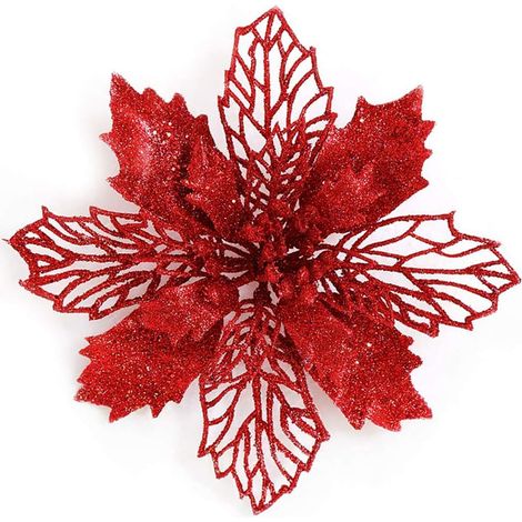 12 künstliche rote Weihnachtsblumen, 9 cm, für Baumschmuck und Girlanden